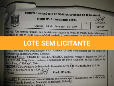 LOTE 002 - IMÓVEL EM PINHAL, LOTE 05, QUADRA 62-BM NA AV. G