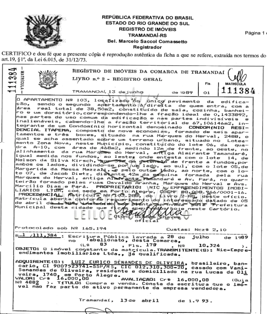 LOTE 01 - VENDA DE APARTAMENTO EM TRAMANDAI NA ZONA NOVA