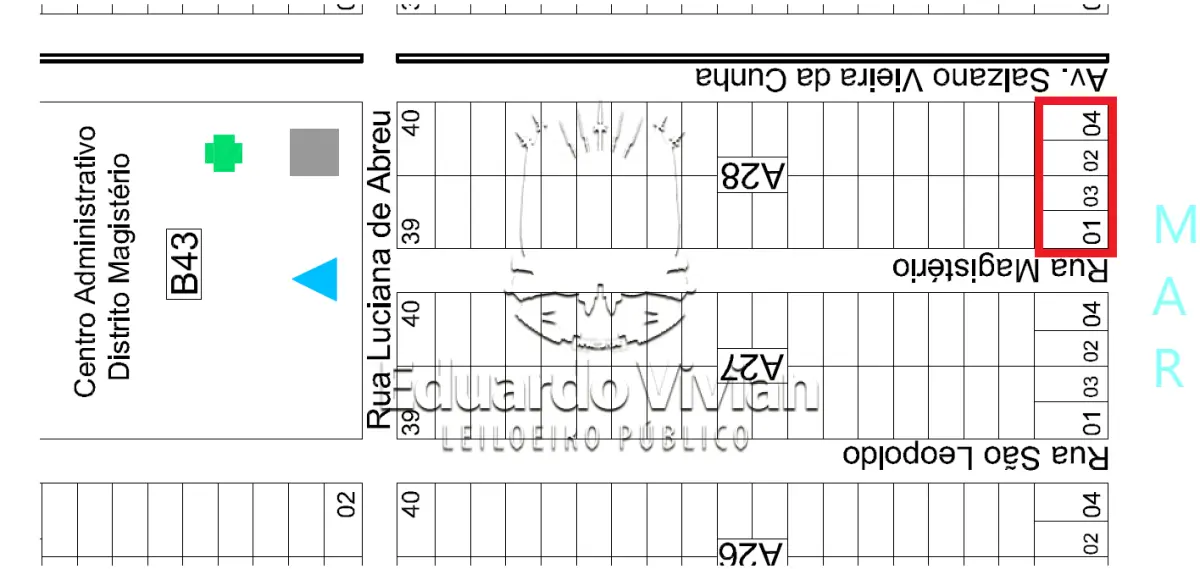 LOTE 001 - Lotes 01, 02, 03 e 04 da quadra A-28, da matrícula nº 027.807, localizados na Av. Atlântico, Magistério.